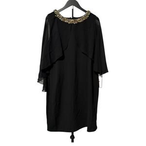 V-Day!!❤️❤️ NWT XSCAPE Studded Party Dress 14W Black 3/4 Sleeve Sheer Overlay